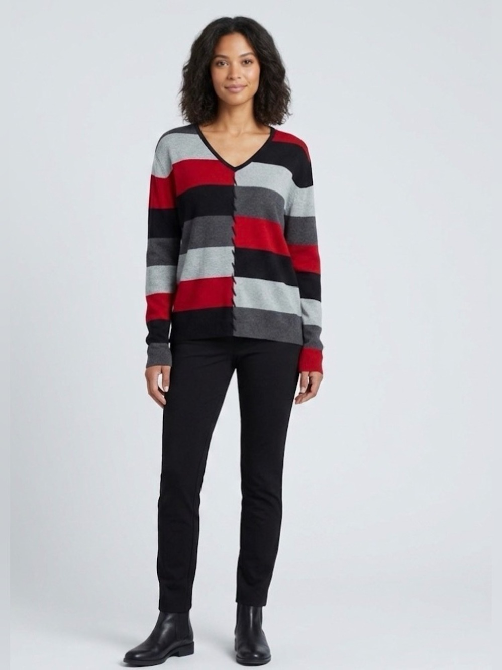 Crazy Horse A Liz Claiborne Company Bold Striped V-Neck Sweater